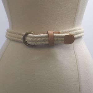 GAP cream-colored corded belt w leather trim-sz S